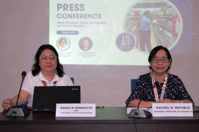 School supplies’ prices don’t usually decrease but tend to rise. By canvassing, one can find where the prices are lowest, says Grace Benedicto (left), chief of the Consumer Protection Division at the Department of Trade and Industry (DTI) Region 6. Meanwhile, DTI-6 director Rachel Nufable encourages consumers to purchase school supplies early if the budget allows, to ensure there is ample time to choose quality products. AJ PALCULLO/PN