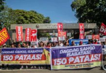 Proposals for legislated wage hike not yet dead in the water – House Speaker The National Wage Coalition mobilizes in front of the Batasang Pambansa on May 8, 2024 to advance a nationwide call for the increase of workers' salaries towards a livable and fair wage. SENTRO HANDOUT