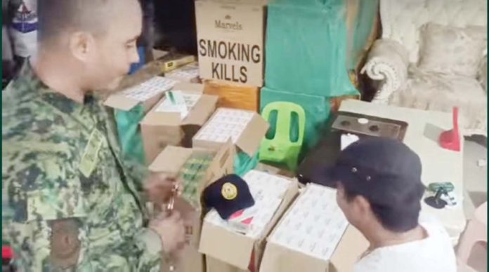 smuggled_cigarettes_resized Officers of the 4th Special Operations Unit of the Philippine National Police’s Maritime Group raided a house in Barangay Lopez Jaena Sur, La Paz, Iloilo City where P4.8 million worth of smuggled cigarettes were recovered. They also arrested Chinese national James Chiu Chen. K5 NEWS FM ILOILO/FACEBOOK PHOTO