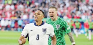 Trent Alexander-Arnold (8) delivered a game-clinching penalty kick for England. AP