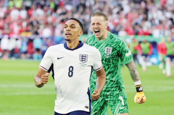 Trent Alexander-Arnold (8) delivered a game-clinching penalty kick for England. AP