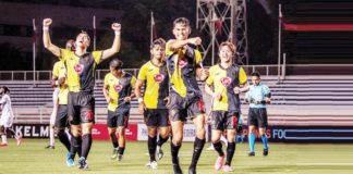 Jarvey Gayoso and Kaya Futbol Club-Iloilo celebrate after retaining their Philippines Football League crown. PHOTO COURTESY OF KAYA-ILOILO