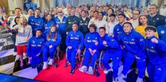 President Ferdinand “Bongbong” Marcos Jr. with the Filipino athletes competing in the 2024 Paris Olympics. PNA