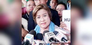 Former senator Leila de Lima answers questions from the media in an ambush interview after the Muntinlupa Regional Trial Court on June 24, 2024 acquitted her in the last drug-related case filed by the Duterte administration. INQUIRER.NET FILE PHOTO/RYAN LEAGOGO