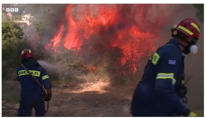 Firefighters confront a huge wildfire inching towards Athens in Greece. BBC