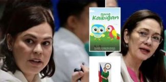 Questions regarding a storybook written by Vice President Sara Duterte lead to a verbal tussle between her and Sen. Risa Hontiveros during Tuesday’s budget hearing. Things got testy after Duterte refused to directly answer why P10 million must be spent to distribute “Isang Kaibigan (A Friend),” its cover and author’s page shown in the insets. SENATE SOCIAL MEDIA UNIT/CONTRIBUTED PHOTOS