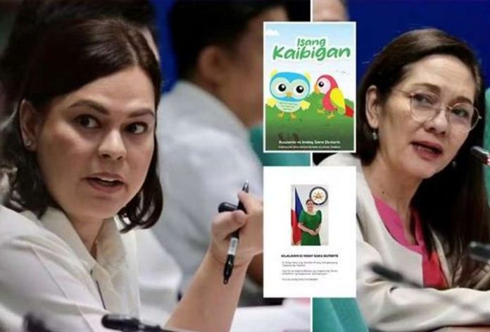 OVP.JPG_resized Questions regarding a storybook written by Vice President Sara Duterte lead to a verbal tussle between her and Sen. Risa Hontiveros during Tuesday’s budget hearing. Things got testy after Duterte refused to directly answer why P10 million must be spent to distribute “Isang Kaibigan (A Friend),” its cover and author’s page shown in the insets. SENATE SOCIAL MEDIA UNIT/CONTRIBUTED PHOTOS