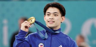 In Paris, Filipino gymnast Carlos Edriel Yulo (center) makes history as the Philippines’ first ever male athlete to win an Olympic gold medal. He is the second Filipino to win gold in the history of the Summer Games, the first being weightlifter Hidilyn Diaz in the Tokyo Olympics three years ago. AFP
