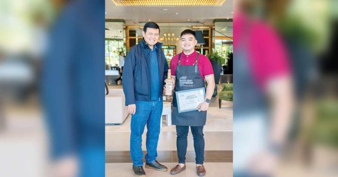 Villar Group chairman Manny Villar and Coffee Project's coffee master Kurt Opeña at Brittany Hotel Villar City