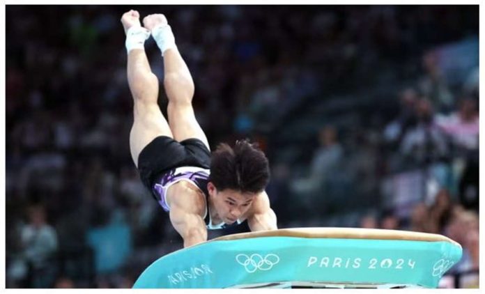Carlos Edriel Yulo performs during the Men's Vault Final of the Artistic Gymnastics competitions in the Paris 2024 Olympic Games. EPA
