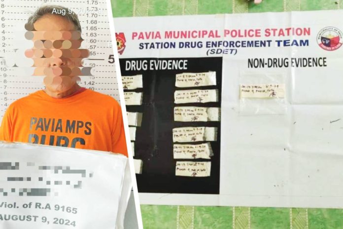 shabu-pavia Drug suspect alias “Badukoy” yielded 13 heated-sealed plastic sachets of suspected shabu valued at around P748,000 in a buy-bust operation in Pavia, Iloilo on Friday, August 9. PAVIA MPS PHOTOS