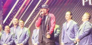 San Miguel Beermen center June Mar Fajardo gives a speech after winning his eighth PBA MVP award. PBA PHOTO