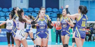Members of Negros-ICC Blue Hawks rejoice after defeating Marikina Lady Shoemasters. MPVA PHOTO