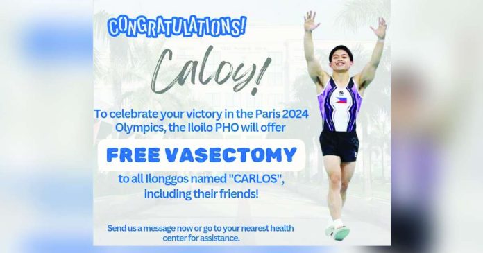 yulo.JPG_superimposed This now-deleted vasectomy social media campaign of the Iloilo Provincial Health Office (IPHO) that used Olympic gold medalist Carlos Yulo drew a wave of negative reactions from netizens, prompting the IPHO to revise it. DELETED IPHO FACEBOOK POST