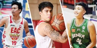 Ilonggos Joshua Devara of Emilio Aguinaldo College Generals, John Bryan Sajonia of San Beda University Red Lions, and Negrense Irele Galas of College of St. Benilde Blazers are among the Region 6-based players suiting up in NCAA Season 100 men’s basketball. PHOTOS COURTESY OF SMART SPORTS, SAN BEDA, AND THE MANANSALA