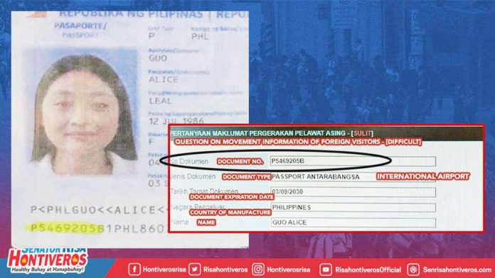 Alice_1_resized This image from the Facebook page of Sen. Risa Hontiveros shows the Philippine passport of dismissed Bamban, Tarlac mayor Alice Guo, and her travel details to Kuala Lumpur, Malaysia. Hontiveros said Guo, who was linked to a raided Philippine offshore gaming operator hub in her town, left the country on July 18.
