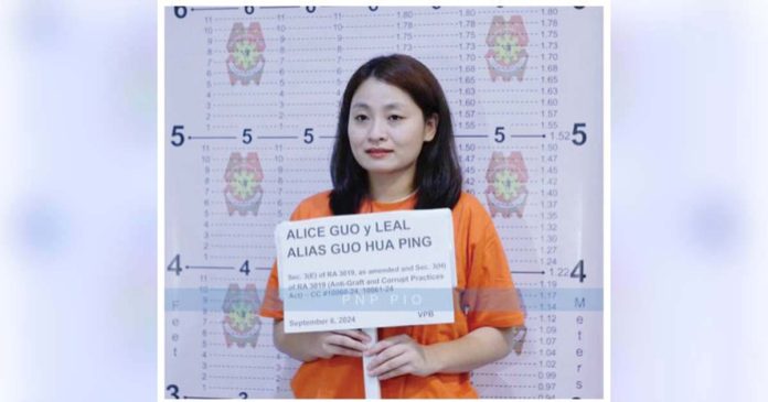 Death-threats-copy_superimposed Department of Interior and Local Government secretary Benhur Abalos (left) and Philippine National Police chief Rommel Marbil (right) are pictured with a candid-looking arrested fugitive Alice Guo in Indonesia. NBI PHOTO