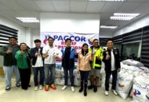 PAGCOR brings swift aid to 5,500 families in flood-hit communities Mayor Art Mercado of San Pedro City in Laguna (4th from right) receives from PAGCOR the relief donations for residents who were affected by heavy rains and floods brought by Tropical Storm Enteng and the southwest monsoon.