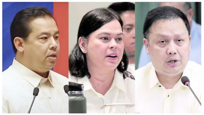 Romualdez_1_resized Vice President Sara Duterte-Carpio (center) said in a video message that the government budget is merely controlled by House Speaker Martin Romualdez (left) and appropriations committee chairperson Cong. Elizaldy Co.
