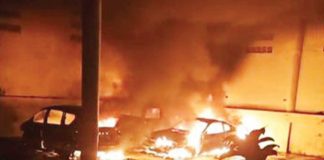 Fire engulfed three vehicles parked at the garage of the residence of Mayor Ernesto “Toto” Tajanlangit III in Barangay Pacencia,Tobia Fornier, Antique early Sunday morning, Sept. 22, 2024. SCREENSHOT FROM MAYOR TOTO ERNESTO TAJANLANGIT III/FACEBOOK VIDEO