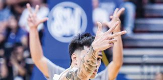 De La Salle University Green Archers’ Kevin Quiambao gestures after knocking down a three-pointer. UAAP PHOTO