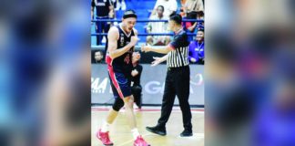 Colegio de San Juan de Letran Knights’ Kevin Santos reacts after knocking down the go-ahead basket against the College of St. Benilde Blazers. PHOTO COURTESY OF NCAA/GMA SPORTS
