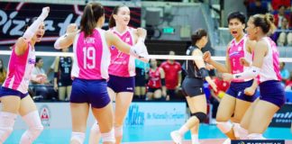 Creamline Cool Smashers celebrate after winning the PVL Invitational Conference title. PHOTO COURTESY OF SIEGE TIANGCO/FASTBREAK