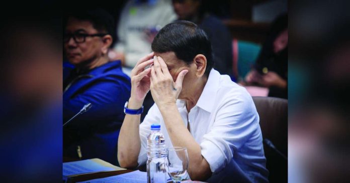 Former president Rodrigo Duterte says he takes “full responsibility” for his administration’s anti-illegal drugs campaign, during the Senate drug war probe on October 28. SENATE PUBLIC RELATIONS AND INFORMATION BUREAU