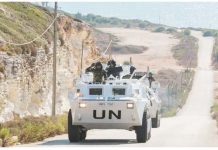 Fifth peacekeeper wounded in southern Lebanon, UN says A United Nations peacekeeper vehicle drives along a road in Naqoura, near the Lebanese-Israeli border, southern Lebanon. REUTERS
