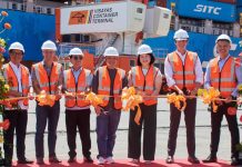 Visayas Container Terminal ushers in new era of efficiency VCT’s mobile harbor cranes are now operational. At the ribbon cutting ceremony are (from left): Atty. Jay Daniel Santiago, Philippine Ports Authority General Manager; Christian R. Gonzalez, ICTSI executive vice president; Jeffrey Ganzon, Iloilo City vice mayor; Governor Arthur R. Defensor Jr. of Iloilo; Raisa Treñas-Chu, delegate of Iloilo City mayor Jerry Treñas; Timothee Jeannin, VCT executive director; and John Alexander Rhoss Largo, incoming VCT chief executive officer.