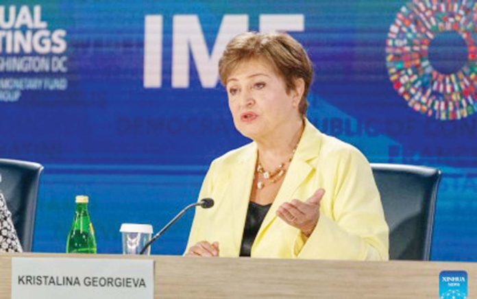 global-economy-1 Managing Director of the International Monetary Fund (IMF) Kristalina Georgieva speaks at a press conference in Washington on Oct. 24, 2024. The IMF warned Thursday, October 24, that the global economy is in danger of getting stuck on a low-growth high-debt path, urging policymakers to act on debt and carry out pro-growth reforms. XINHUA PHOTO