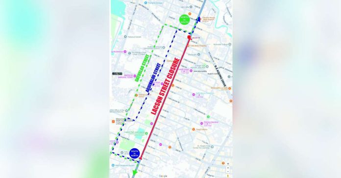 mae road clearing 1_superimposed Road closures in Bacolod City are necessary for safety reasons, as large stages will be set up along the Lacson Tourism Strip for the MassKara Festival. BYFI PHOTO