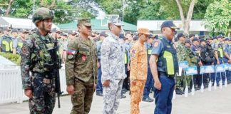 A sendoff ceremony at the Bacolod City Police Office grounds deploys personnel of the Philippine National Police and other law enforcement agencies to secure the 45th MassKara Festival, on Thursday afternoon, Oct. 10, 2024. PNA PHOTO BY NANETTE L. GUADALQUIVER