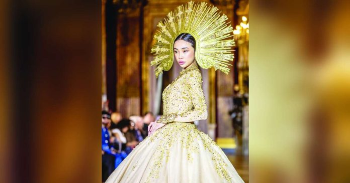 maymay 1_superimposed Maymay Entrata wears Leo Almodal’s regal design at the Paris Fashion Week. MARC JOQUINO PHOTO