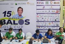 BingoPlus aces the 15th Mayor Abalos Golf Cup The event registration table with the 15th Mayor Balos Golf Cup event banner featuring BingoPlus and other event sponsors.