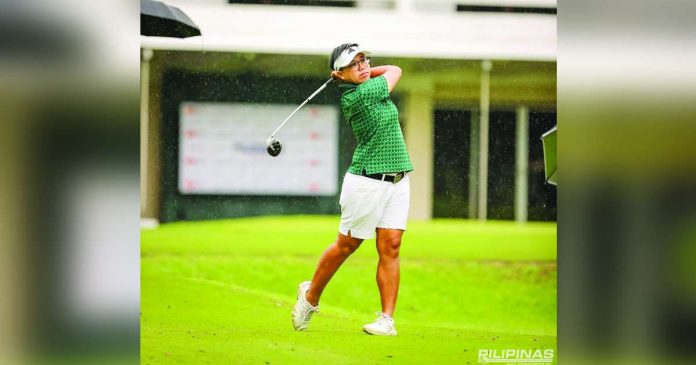 sports Ababa_superimposed Sarah Ababa opened the season-ending tournament of the Ladies Philippine Golf Tour with a stunning 68 and a three-stroke lead. PHOTO COURTESY OF ICTSI