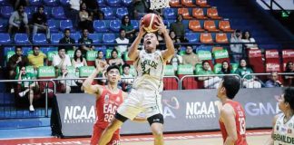 College of St. Benilde Blazers’ Allen Liwag attempts for an inside shot. PHOTO COURTESY OF NCAA/GMA SPORTS