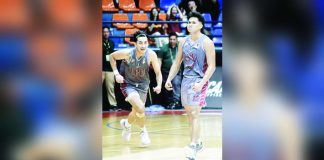 Lyceum of the Philippines Pirates’ John Moralejo (12) reacts after converting a go-ahead three-pointer against University of Perpetual Help Altas. PHOTO COURTESY OF NCAA/GMA SPORTS