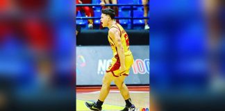 Mapua University Cardinals’ Lawrence Mangubat celebrates after converting a game-winning three-pointer. PHOTO COURTESY OF NCAA/GMA SPORTS