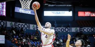 Colegio de San Juan de Letran Knights’ Bryan Santos scores on a layup. PHOTO COURTESY OF NCAA/GMA SPORTS