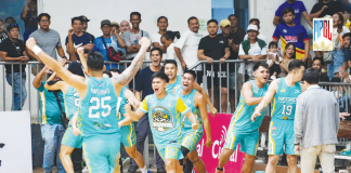 Members of Negros Silvergraces Muscovados celebrate after winning one of their matches in the 2024 MPBL season. MPBL PHOTO