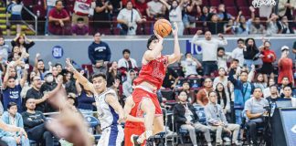 University of the East Red Warriors’ Wello Lingolingo with his game-winning basket. UAAP PHOTO
