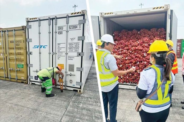 The continued collaboration of the Department of Agriculture’s Bureau of Plant Industry and the Bureau of Customs led to the seizure of a 40-foot container van filled with fresh yellow onions, valued at approximately P3.5 million, from China at the Port of Manila. DEPARTMENT OF AGRICULTURE PHOTOS