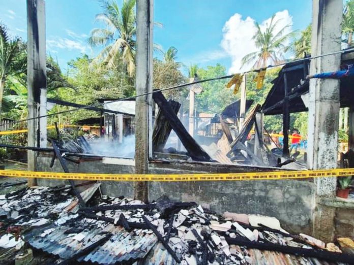 A nearly one-hour fire totally gutted a two-storey house in Barangay Balud Lilo-an, Zarraga, Iloilo on Sunday, Oct. 20, 2024. ZARRAGA MUNICIPAL FIRE STATION PHOTO