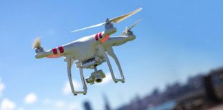 Photo shows a drone flying