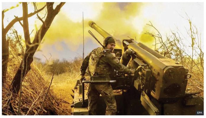 Ukraine_1_resized Servicemen of the 24th Mechanized Brigade fire a 2S5 self-propelled 152mm howitzer towards Russian positions near Chasiv Yar in Donetsk region, Ukraine. EPA