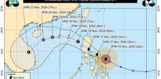 Super Typhoon Pepito is expected to exit the landmass of Luzon Sunday night or early Monday morning, according to the Philippine Atmospheric, Geophysical, and Astronomical Services Administration. PAGASA PHOTO