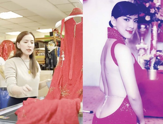Ara Mina asks Boss Toyo’s help in auctioning the memoralbe ‘Mano Po’ gown. SCREENGRAB FROM PINOY PAWNSTARS YOUTUBE, @THEREALARAMINA INSTAGRAM PHOTO