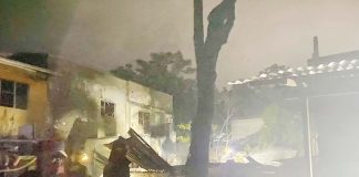 A fire that broke out in Purok Masinadyahon, Barangay Pahanocoy, Bacolod City on Wednesday night, November 27, razed four houses, with damage pegged at around P229,700. BFP-BACOLOD PHOTO