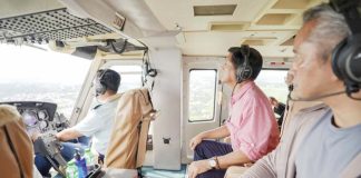 President Ferdinand Marcos Jr. and Interior and Local Government Secretary Jonvic Remulla are on board a chopper to conduct an aerial inspection of storm-affected areas in Batangas, Cavite and Laguna. Photo from the Presidential Communications Office’ Facebook page
